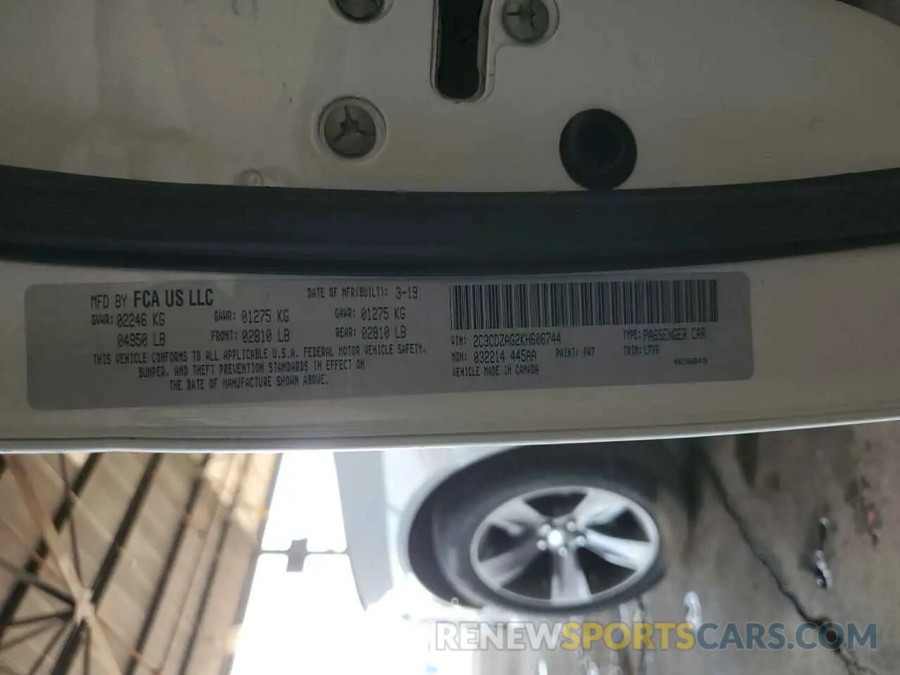 12 Photograph of a damaged car 2C3CDZAG2KH606744 DODGE CHALLENGER 2019