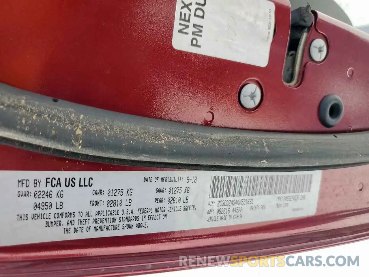 12 Photograph of a damaged car 2C3CDZAG4KH531691 DODGE CHALLENGER 2019