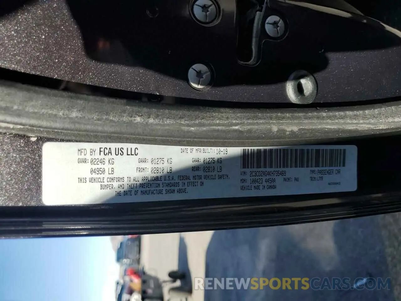 13 Photograph of a damaged car 2C3CDZAG4KH735469 DODGE CHALLENGER 2019