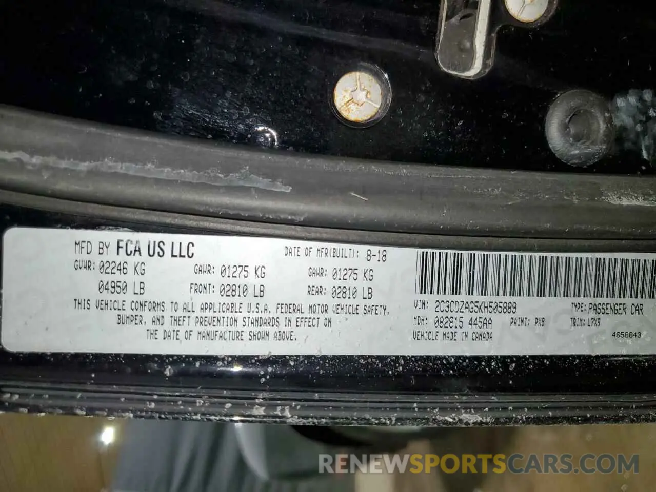 12 Photograph of a damaged car 2C3CDZAG5KH505889 DODGE CHALLENGER 2019