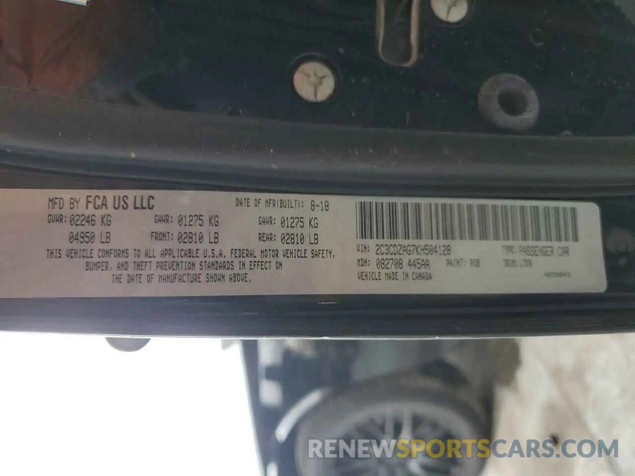 12 Photograph of a damaged car 2C3CDZAG7KH504128 DODGE CHALLENGER 2019