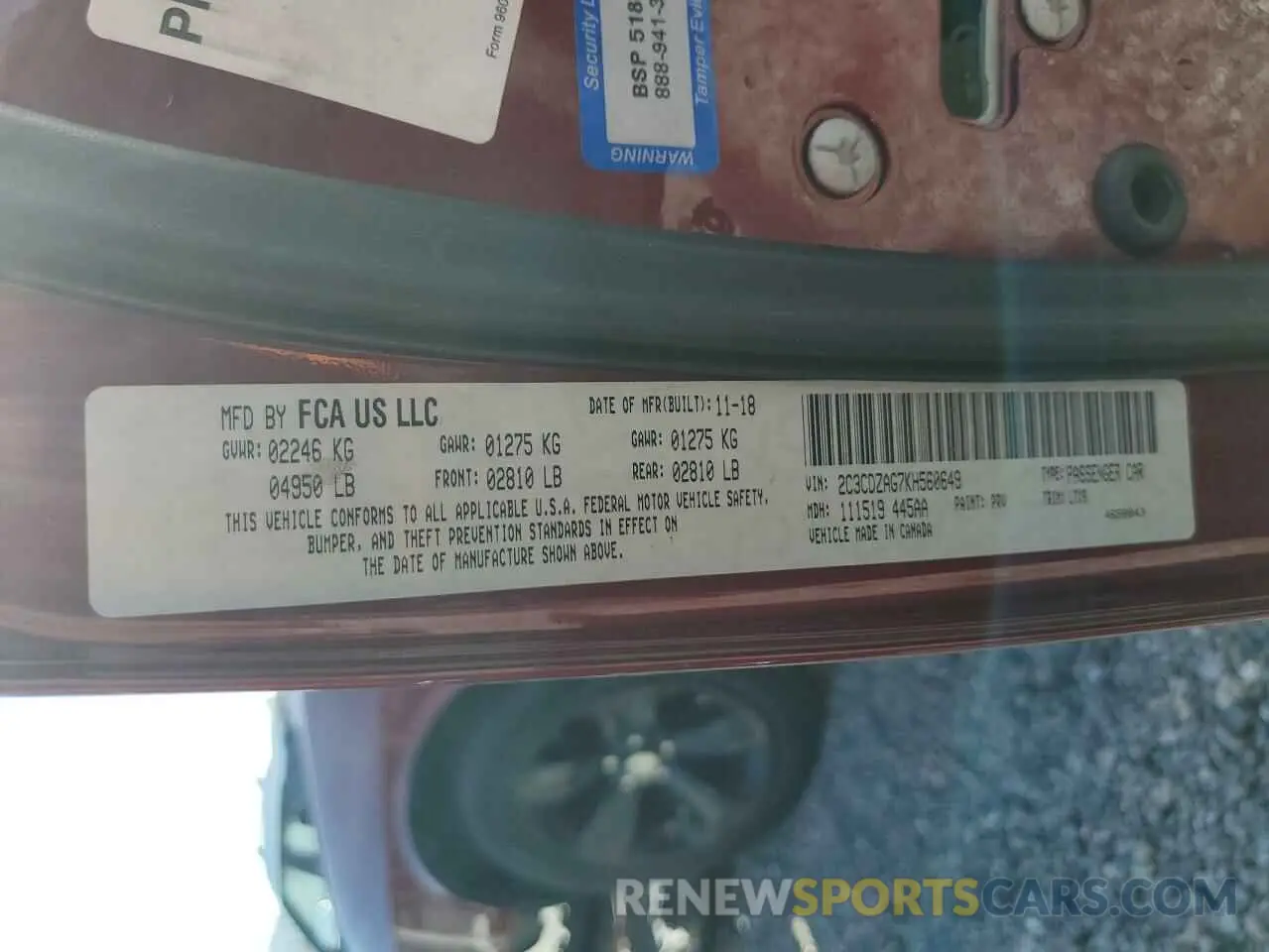 13 Photograph of a damaged car 2C3CDZAG7KH560649 DODGE CHALLENGER 2019