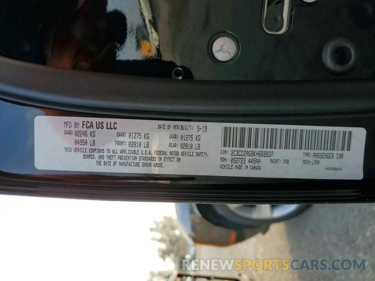 12 Photograph of a damaged car 2C3CDZAG9KH669937 DODGE CHALLENGER 2019