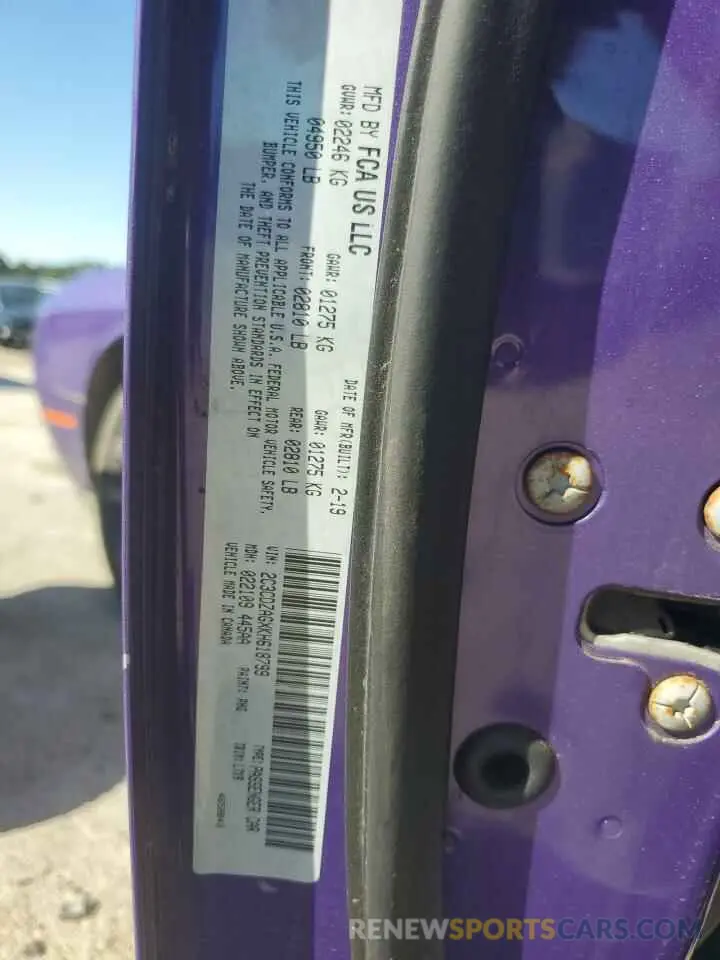 13 Photograph of a damaged car 2C3CDZAGXKH618799 DODGE CHALLENGER 2019