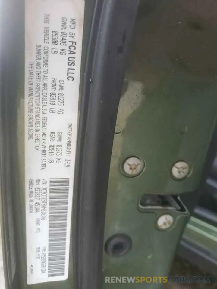 12 Photograph of a damaged car 2C3CDZBT8KH616366 DODGE CHALLENGER 2019