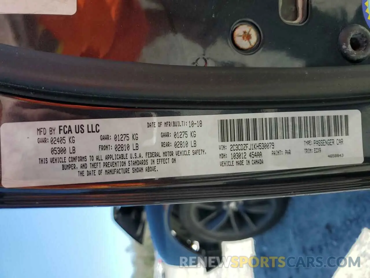 14 Photograph of a damaged car 2C3CDZFJ1KH530079 DODGE CHALLENGER 2019