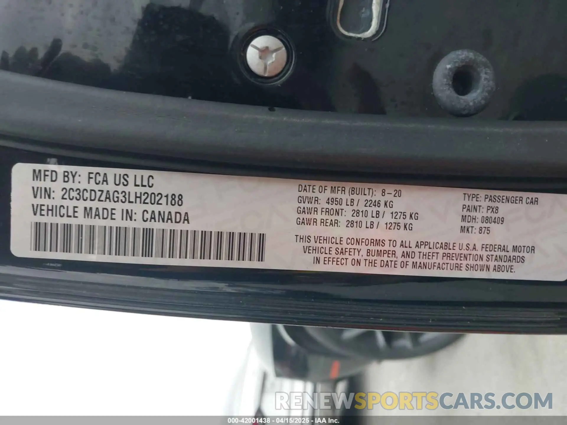 9 Photograph of a damaged car 2C3CDZAG3LH202188 DODGE CHALLENGER 2020
