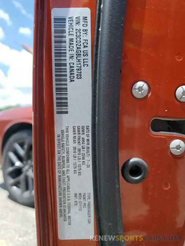 12 Photograph of a damaged car 2C3CDZAG8LH179703 DODGE CHALLENGER 2020