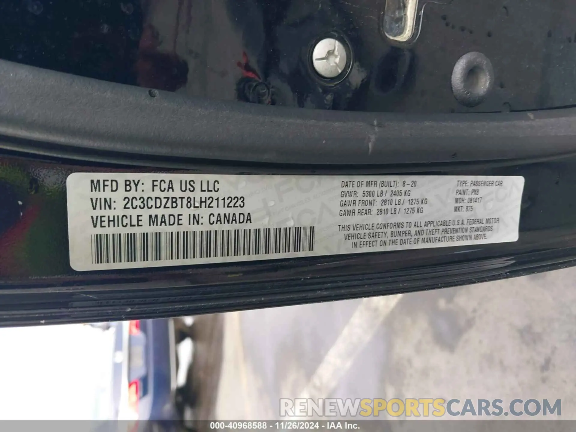 9 Photograph of a damaged car 2C3CDZBT8LH211223 DODGE CHALLENGER 2020