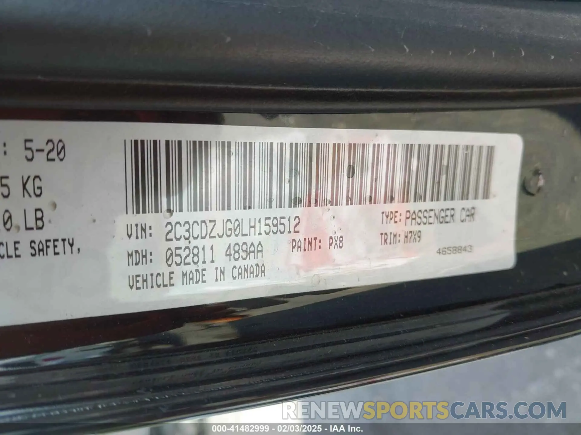 9 Photograph of a damaged car 2C3CDZJG0LH159512 DODGE CHALLENGER 2020