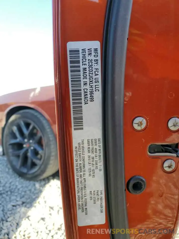 12 Photograph of a damaged car 2C3CDZJGXLH196499 DODGE CHALLENGER 2020