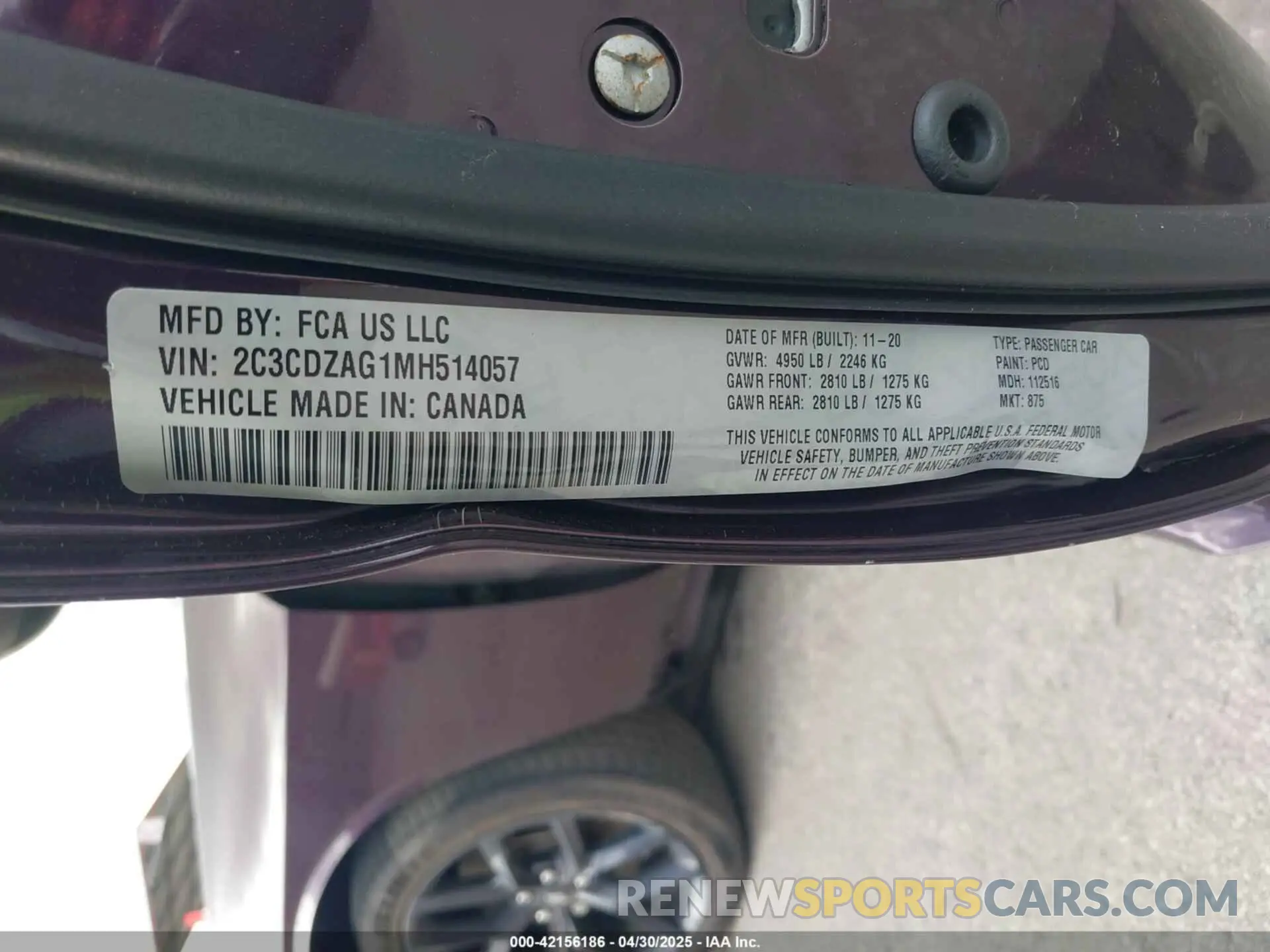 9 Photograph of a damaged car 2C3CDZAG1MH514057 DODGE CHALLENGER 2021