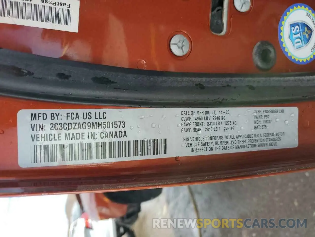 15 Photograph of a damaged car 2C3CDZAG9MH501573 DODGE CHALLENGER 2021