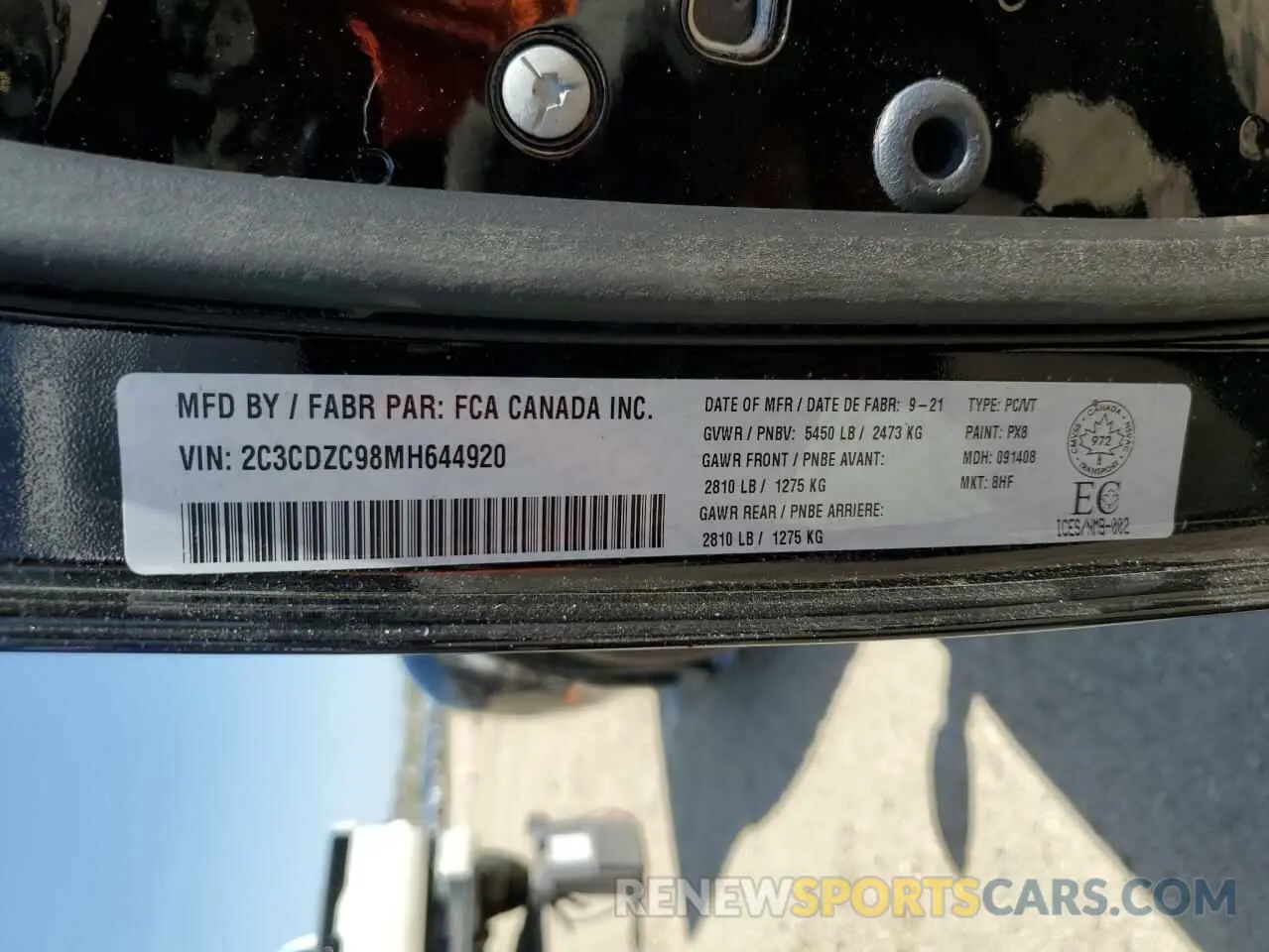 12 Photograph of a damaged car 2C3CDZC98MH644920 DODGE CHALLENGER 2021