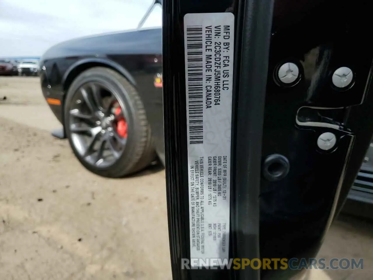 12 Photograph of a damaged car 2C3CDZFJ5MH680764 DODGE CHALLENGER 2021