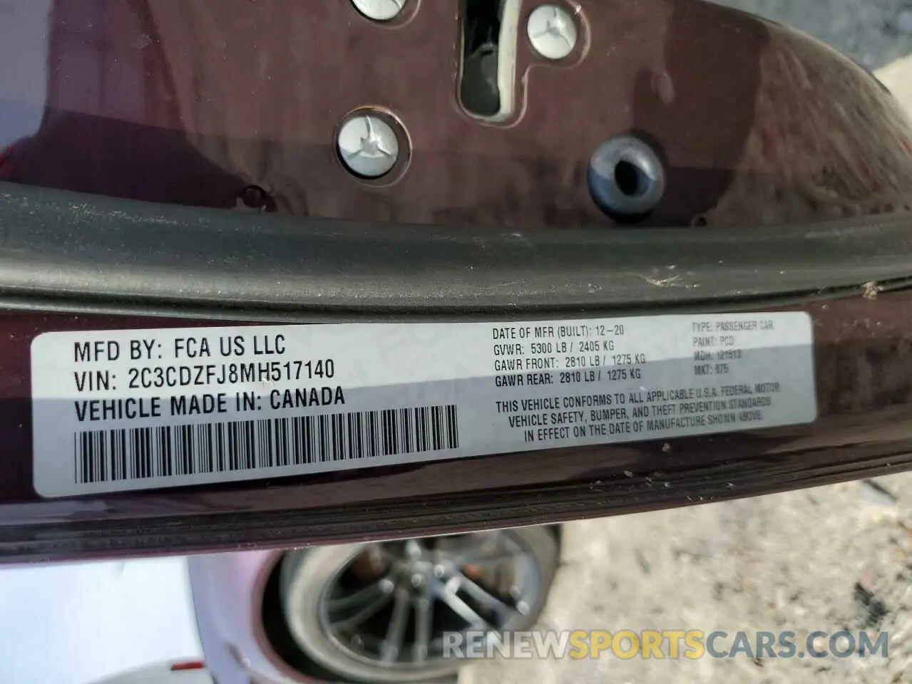 13 Photograph of a damaged car 2C3CDZFJ8MH517140 DODGE CHALLENGER 2021