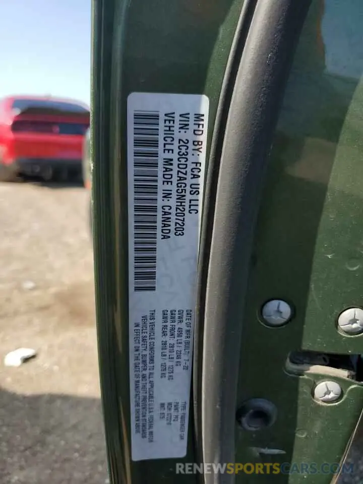 12 Photograph of a damaged car 2C3CDZAG5NH207203 DODGE CHALLENGER 2022