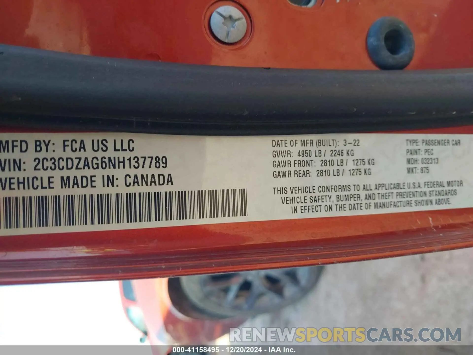 9 Photograph of a damaged car 2C3CDZAG6NH137789 DODGE CHALLENGER 2022