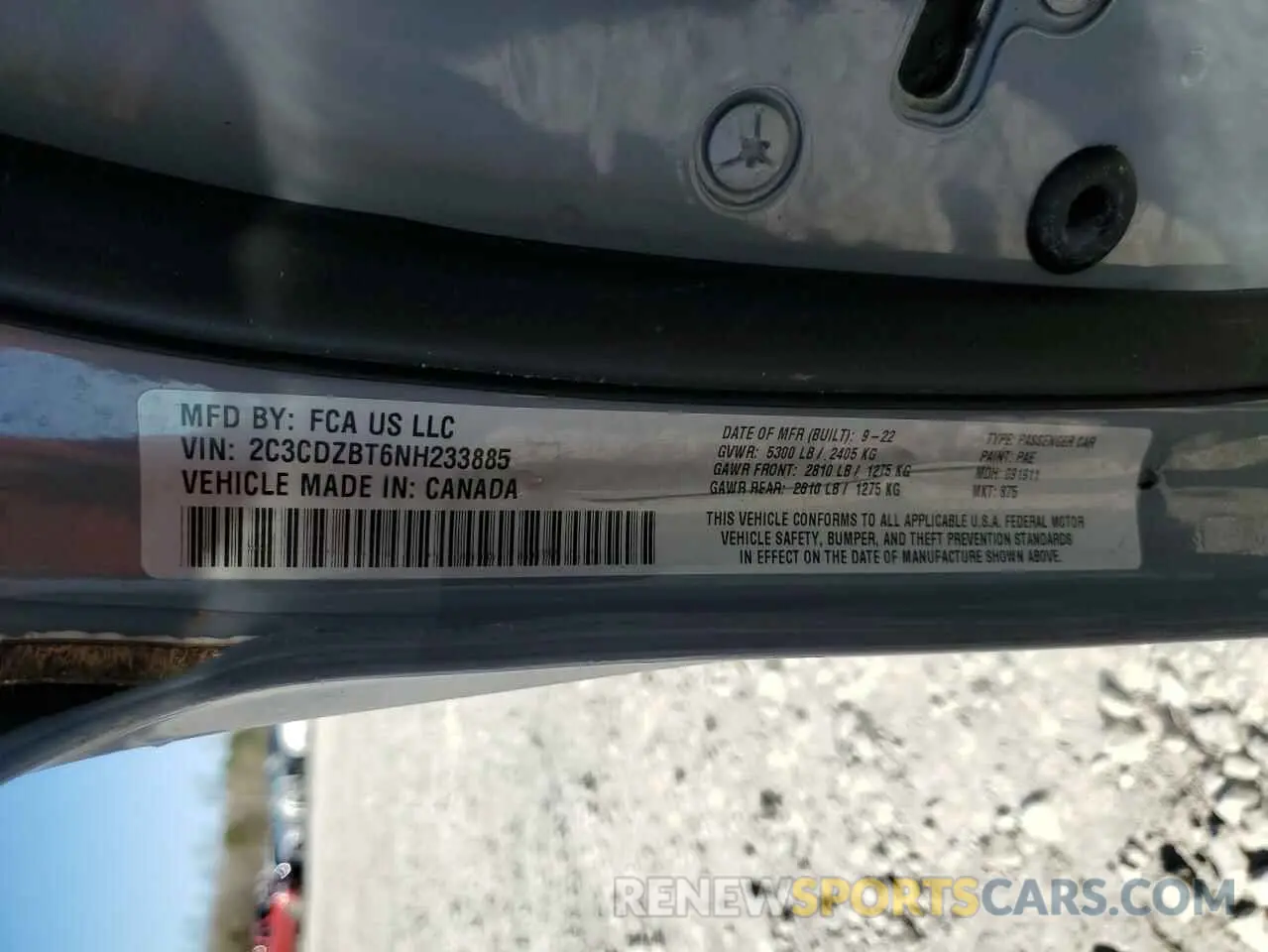 12 Photograph of a damaged car 2C3CDZBT6NH233885 DODGE CHALLENGER 2022