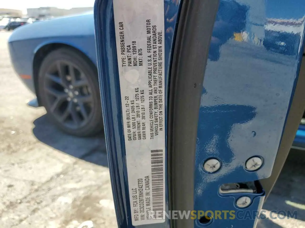 12 Photograph of a damaged car 2C3CDZBT8NH242720 DODGE CHALLENGER 2022