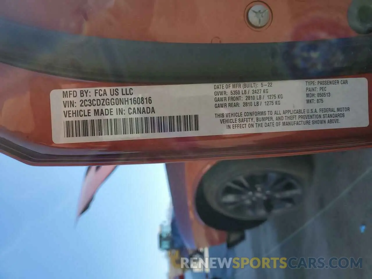 13 Photograph of a damaged car 2C3CDZGG0NH160816 DODGE CHALLENGER 2022