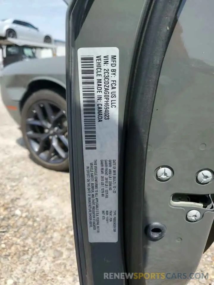 14 Photograph of a damaged car 2C3CDZAG0PH694023 DODGE CHALLENGER 2023