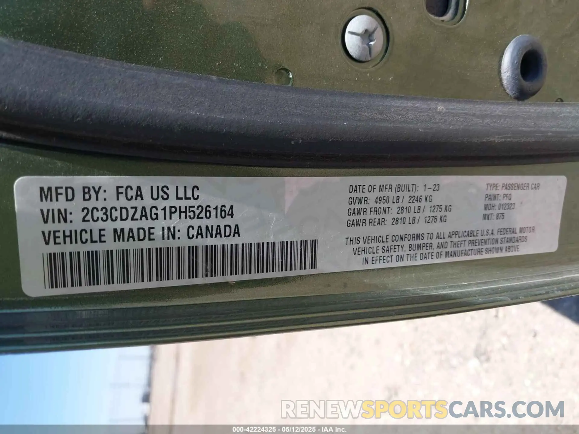 9 Photograph of a damaged car 2C3CDZAG1PH526164 DODGE CHALLENGER 2023