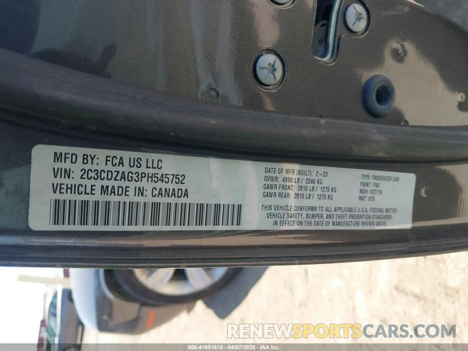 9 Photograph of a damaged car 2C3CDZAG3PH545752 DODGE CHALLENGER 2023