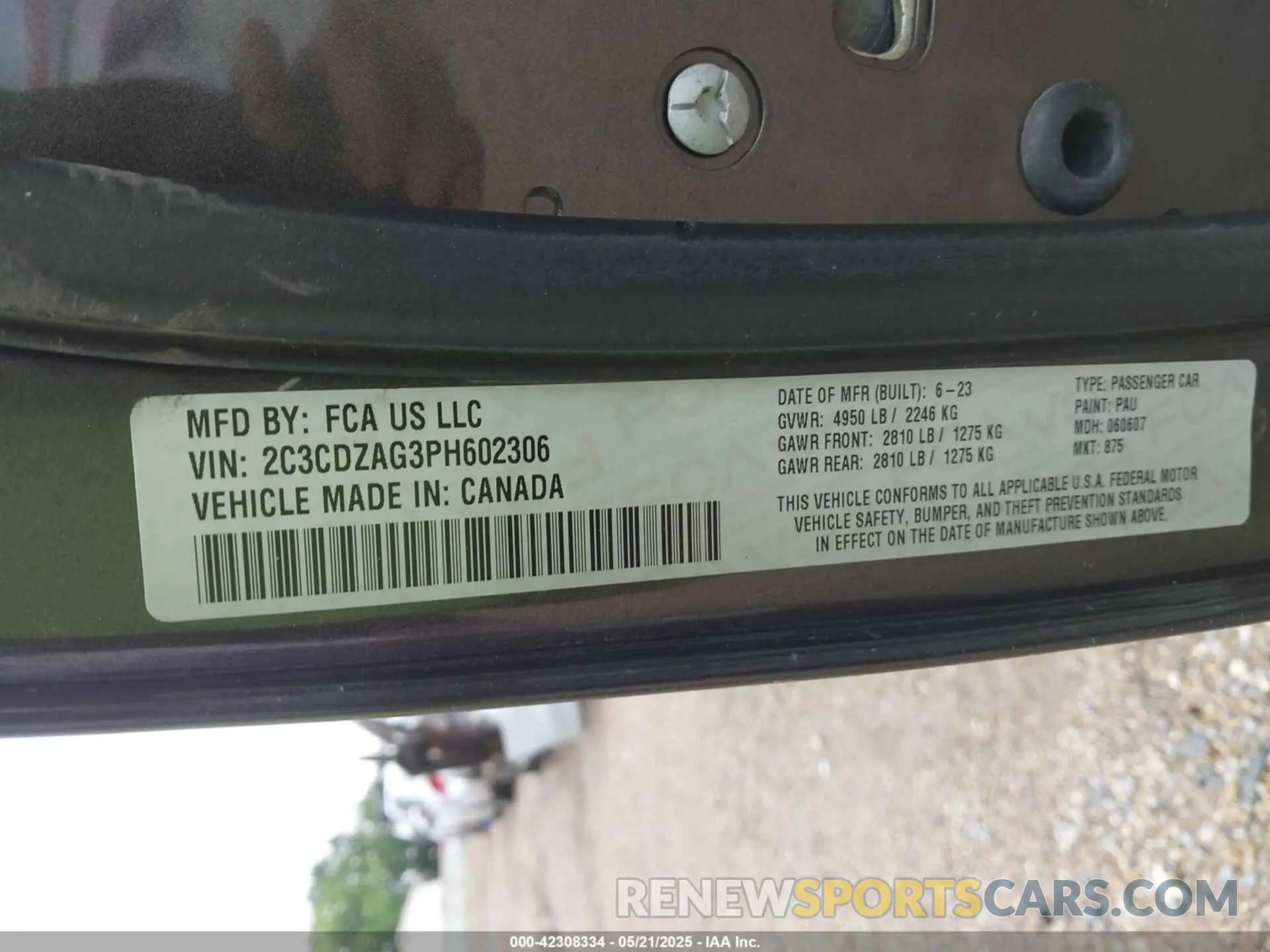 9 Photograph of a damaged car 2C3CDZAG3PH602306 DODGE CHALLENGER 2023
