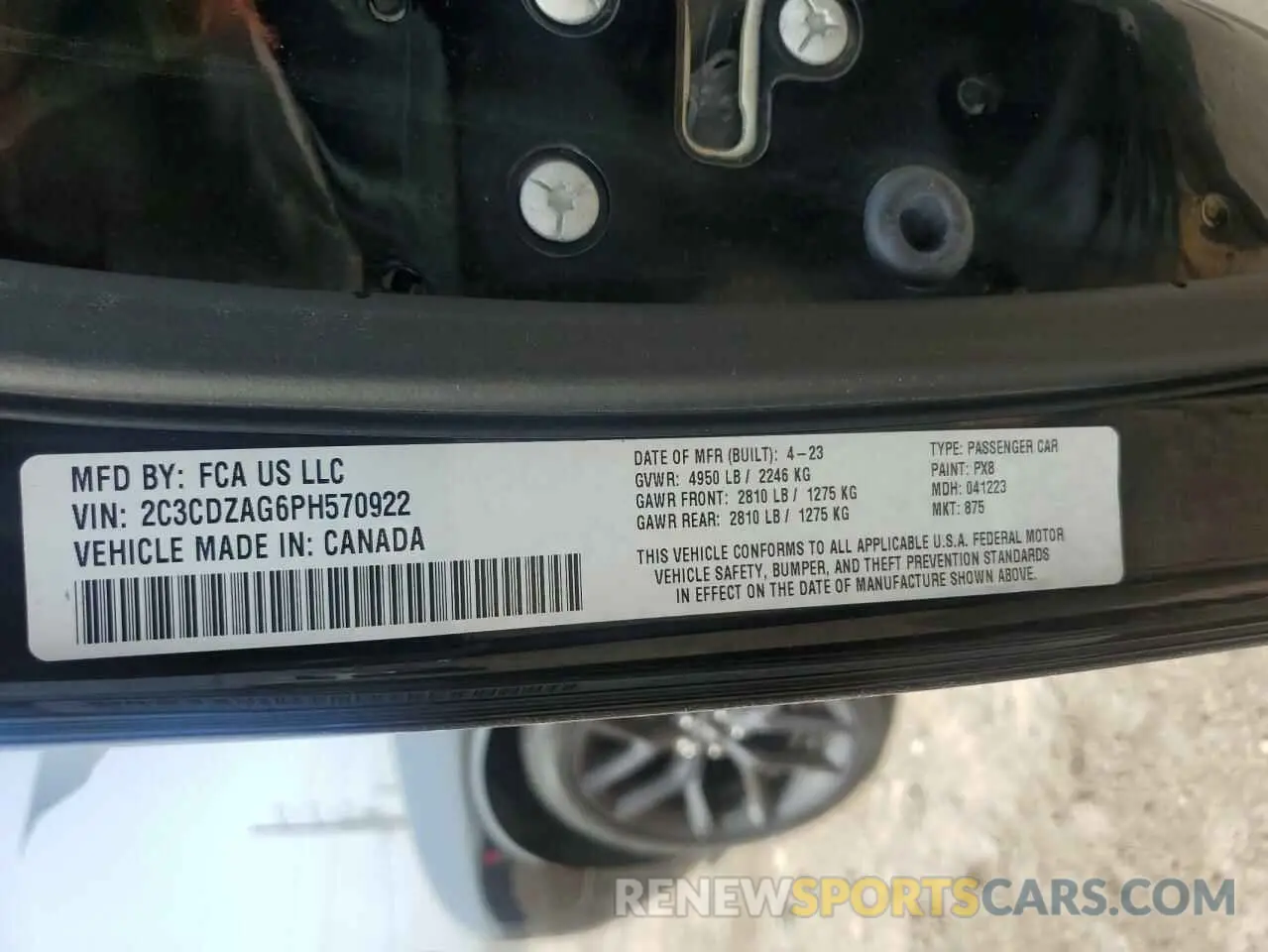 12 Photograph of a damaged car 2C3CDZAG6PH570922 DODGE CHALLENGER 2023