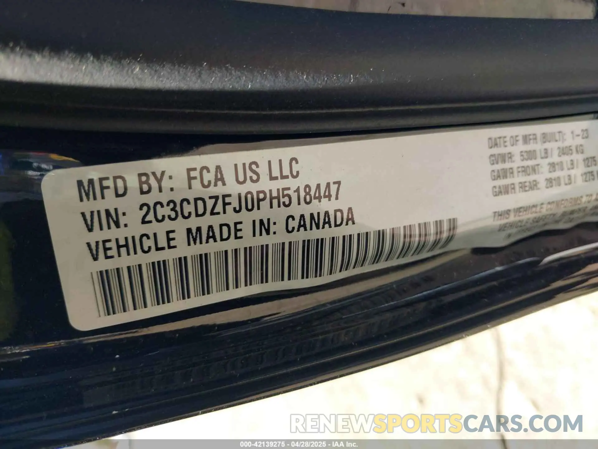 9 Photograph of a damaged car 2C3CDZFJ0PH518447 DODGE CHALLENGER 2023