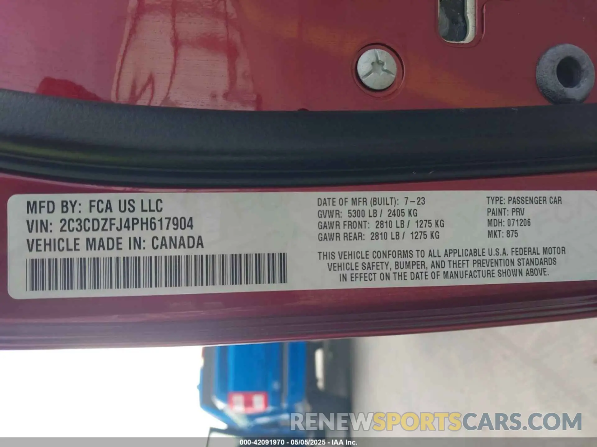 9 Photograph of a damaged car 2C3CDZFJ4PH617904 DODGE CHALLENGER 2023