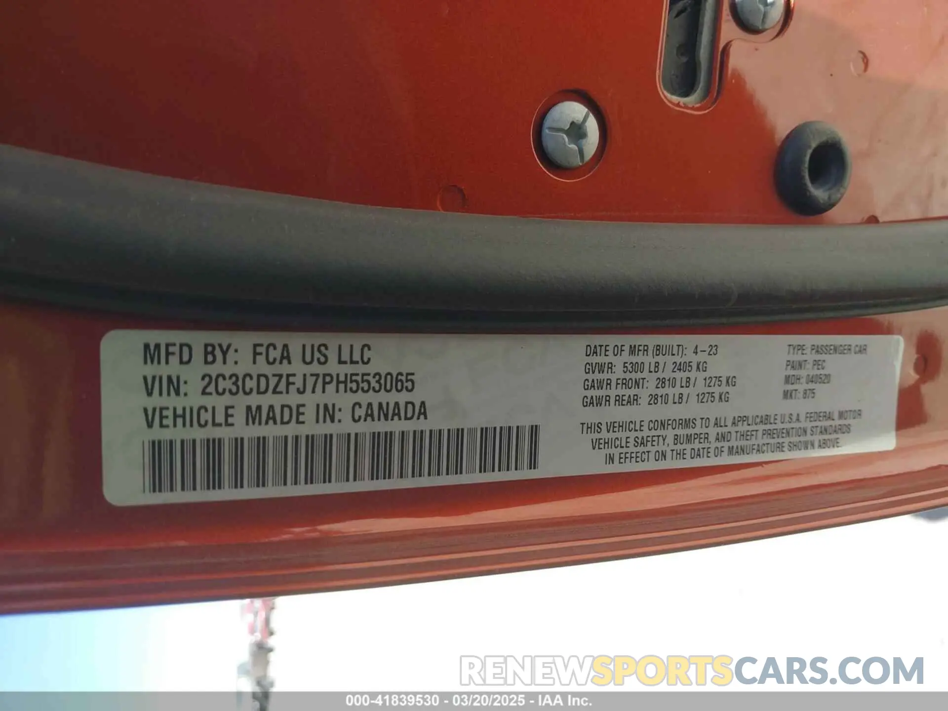9 Photograph of a damaged car 2C3CDZFJ7PH553065 DODGE CHALLENGER 2023