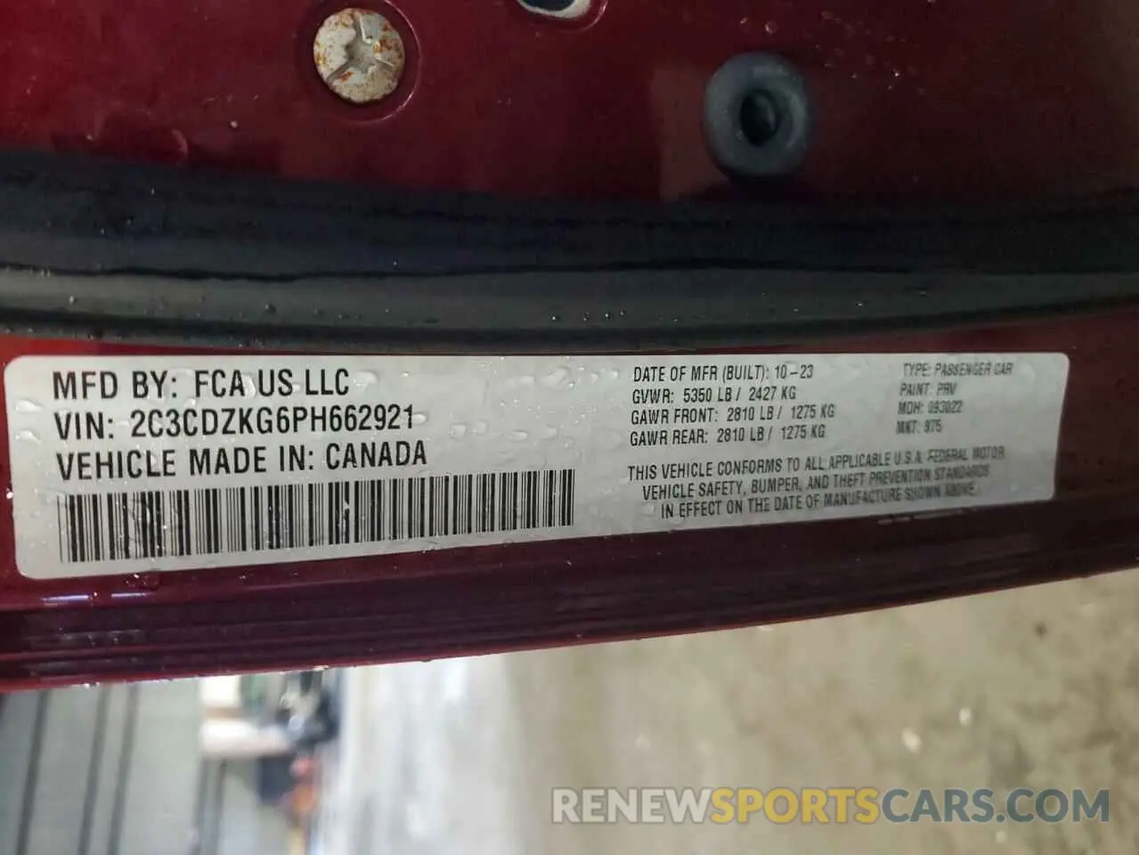 13 Photograph of a damaged car 2C3CDZKG6PH662921 DODGE CHALLENGER 2023