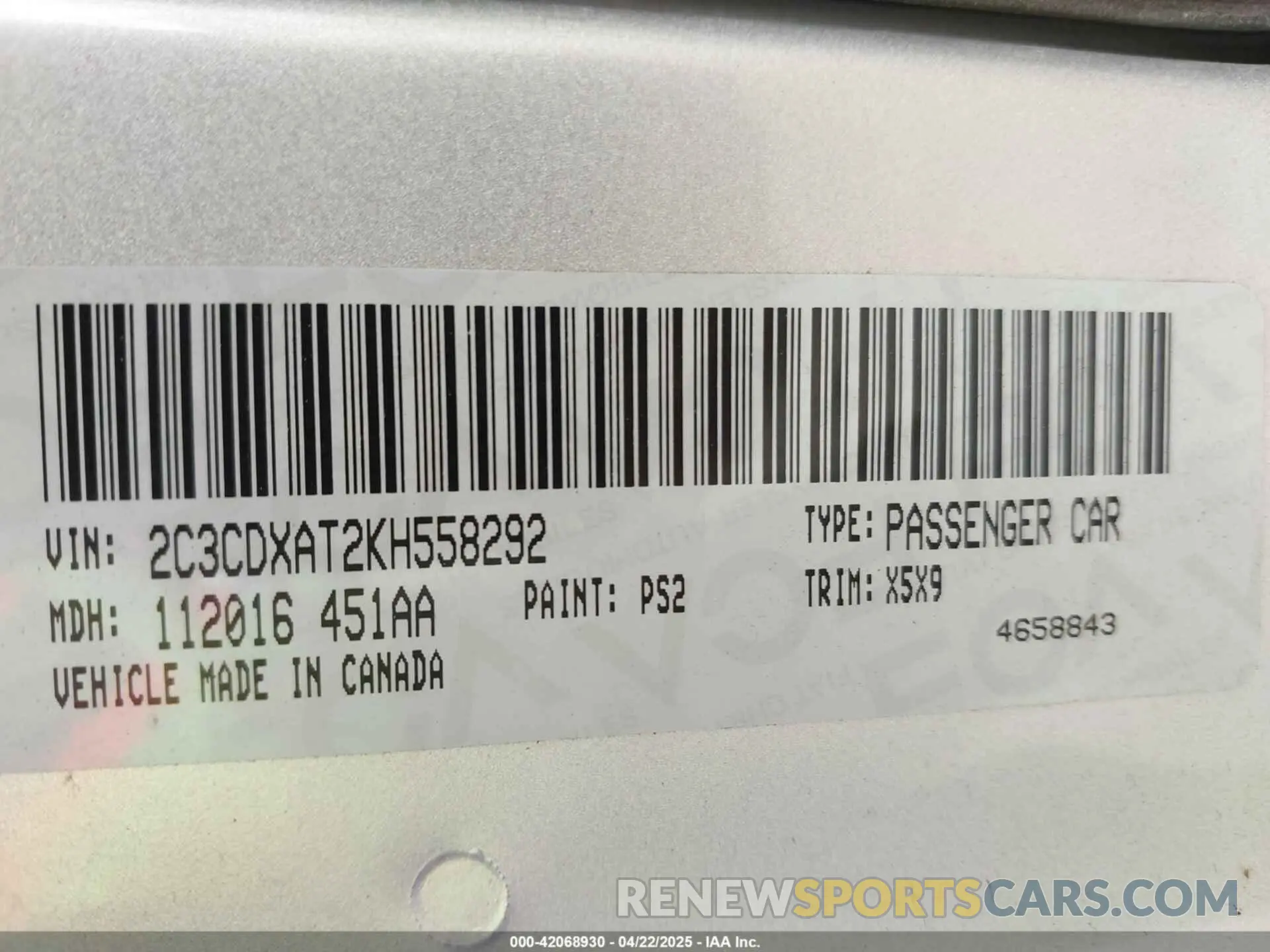 9 Photograph of a damaged car 2C3CDXAT2KH558292 DODGE CHARGER 2019