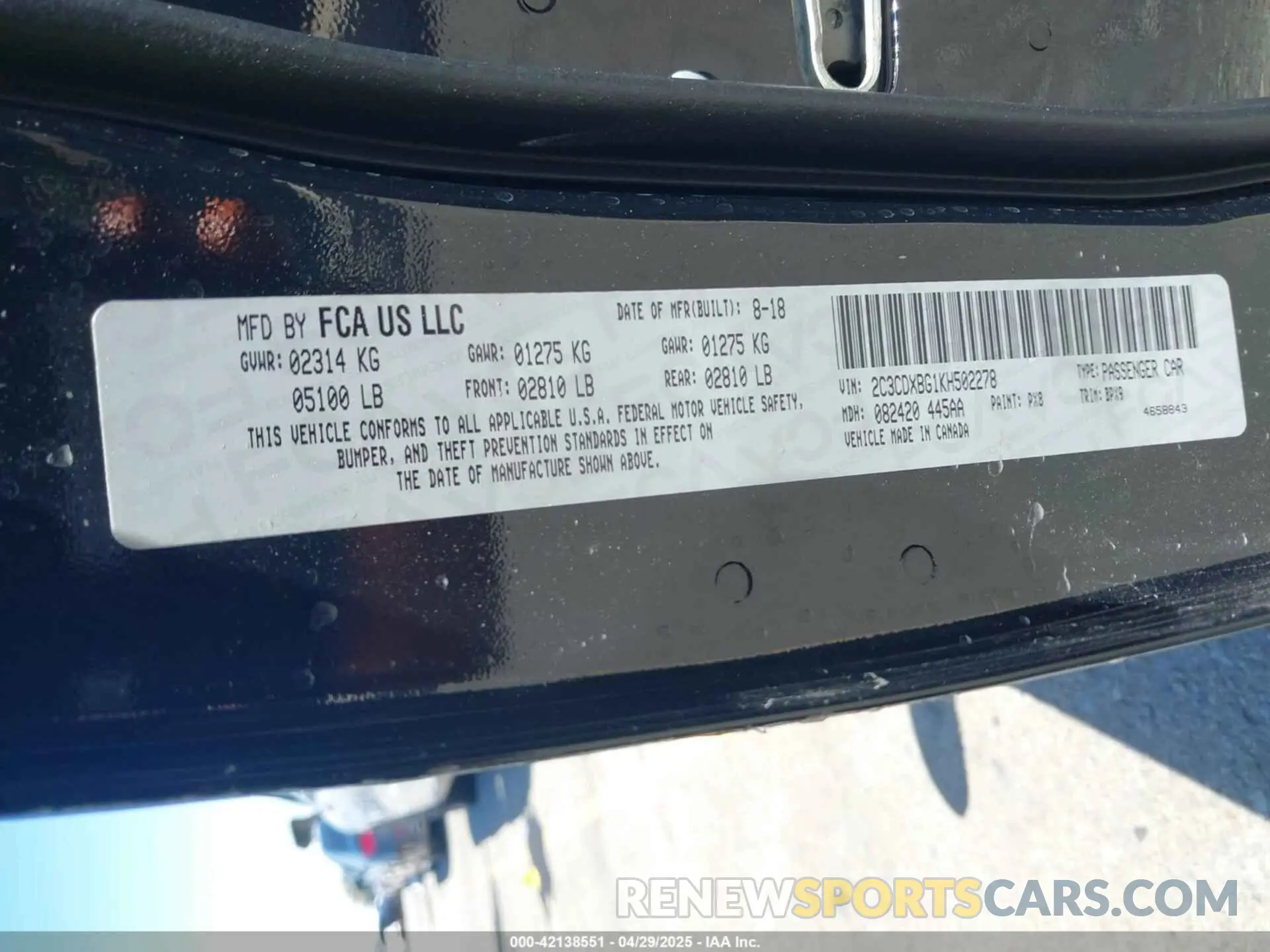 9 Photograph of a damaged car 2C3CDXBG1KH502278 DODGE CHARGER 2019