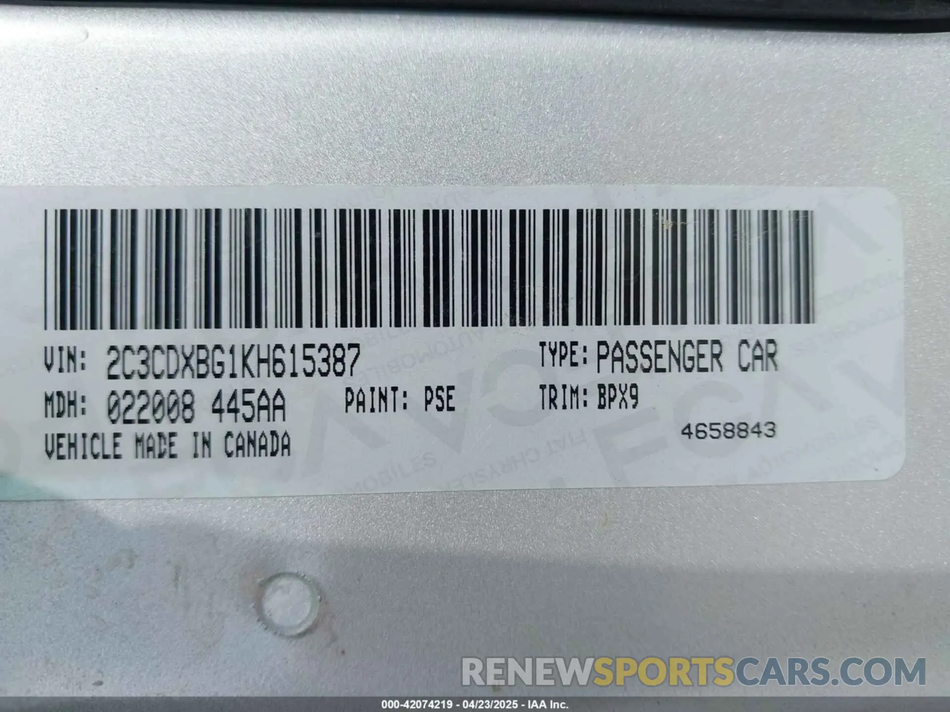 9 Photograph of a damaged car 2C3CDXBG1KH615387 DODGE CHARGER 2019