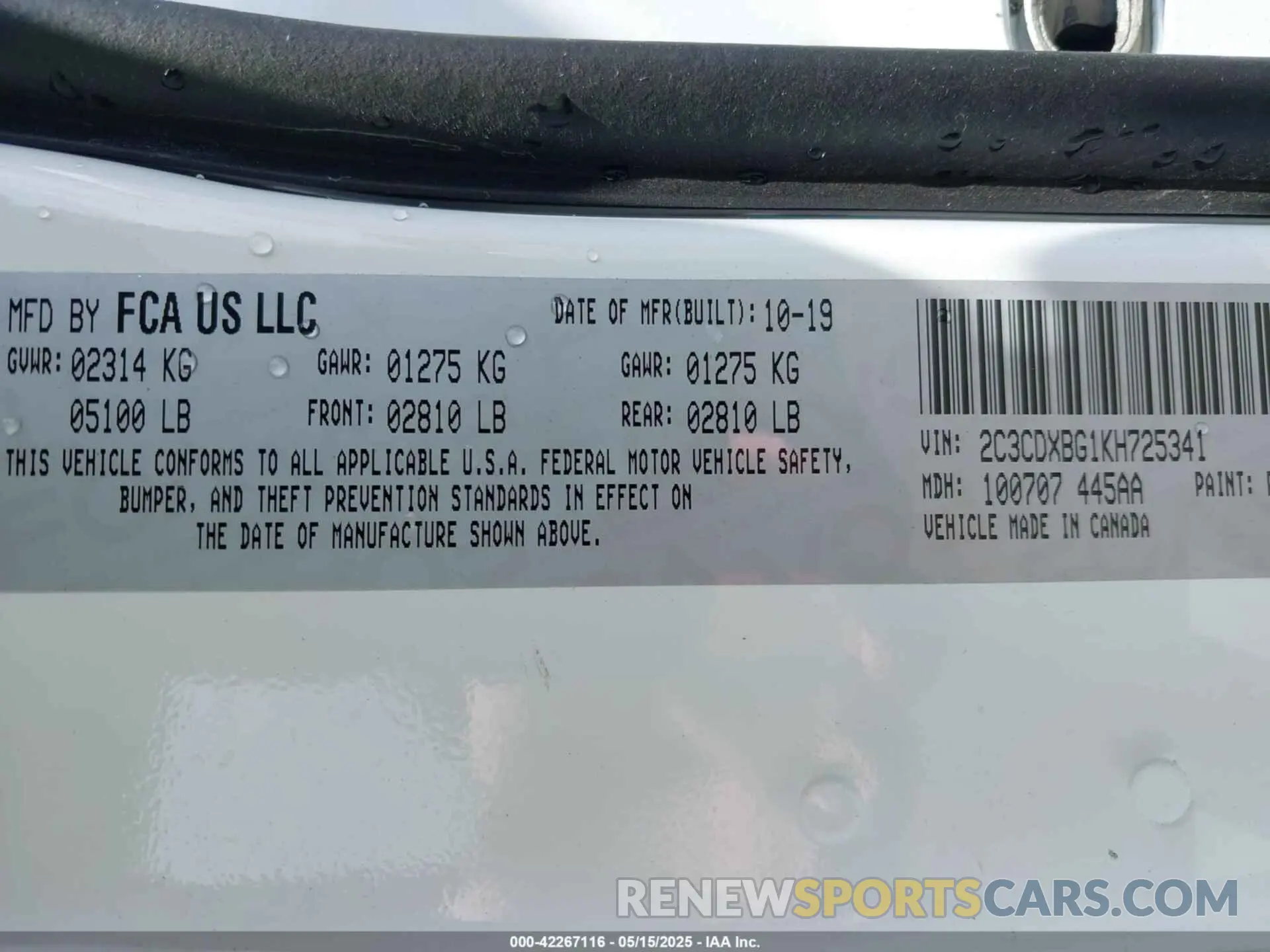 9 Photograph of a damaged car 2C3CDXBG1KH725341 DODGE CHARGER 2019