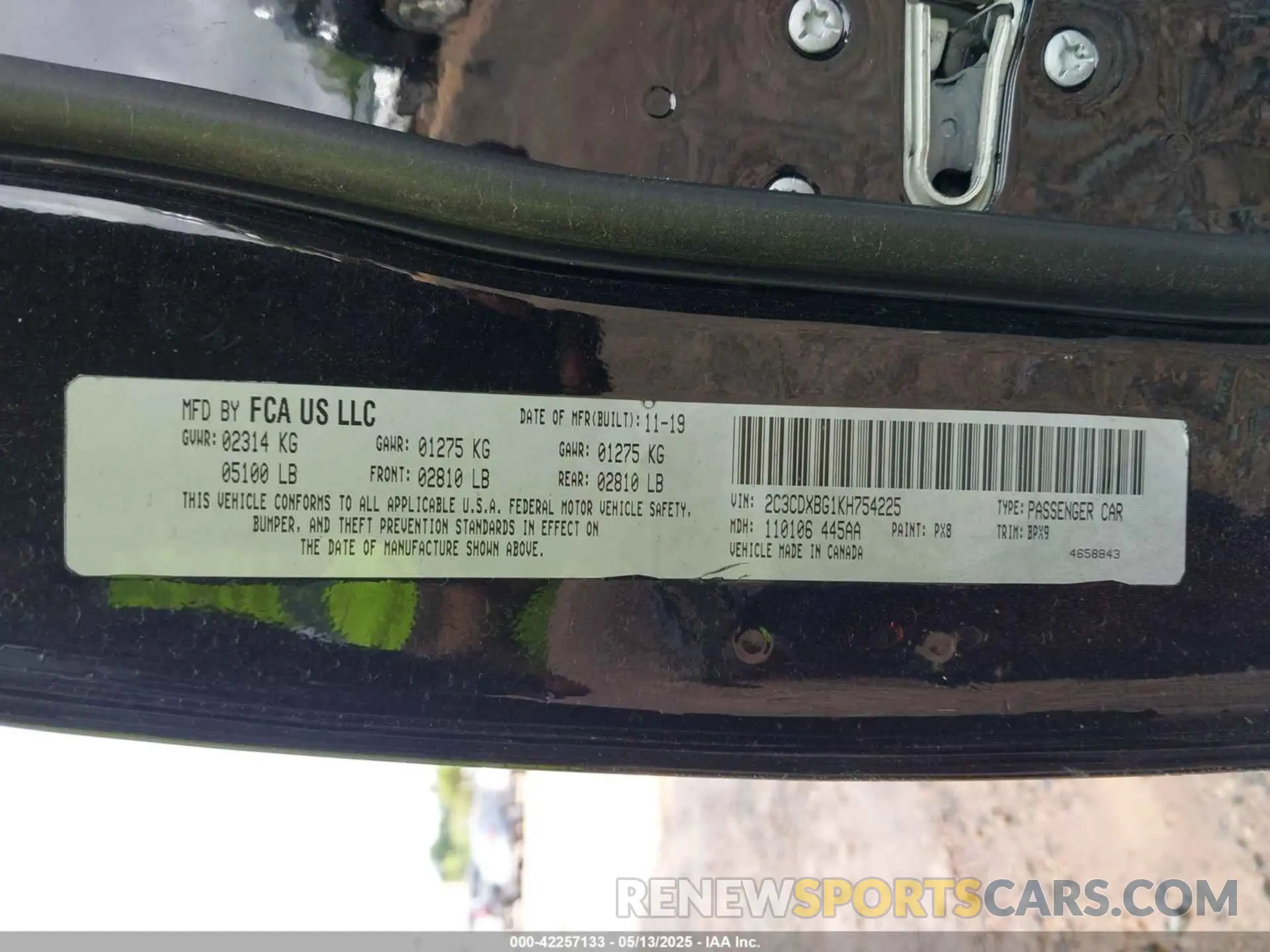 9 Photograph of a damaged car 2C3CDXBG1KH754225 DODGE CHARGER 2019