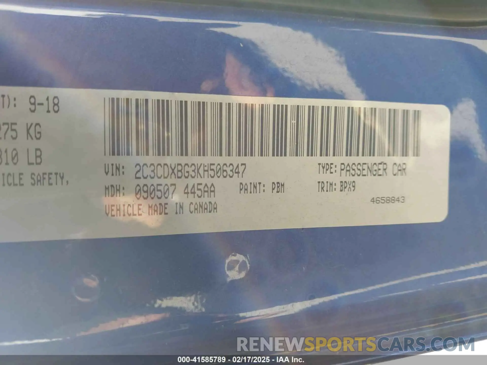 9 Photograph of a damaged car 2C3CDXBG3KH506347 DODGE CHARGER 2019