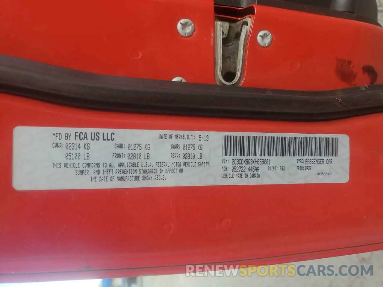 12 Photograph of a damaged car 2C3CDXBG3KH658001 DODGE CHARGER 2019