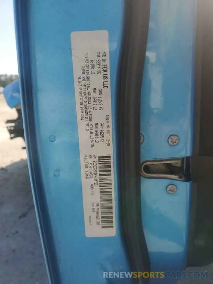 12 Photograph of a damaged car 2C3CDXBG4KH734793 DODGE CHARGER 2019
