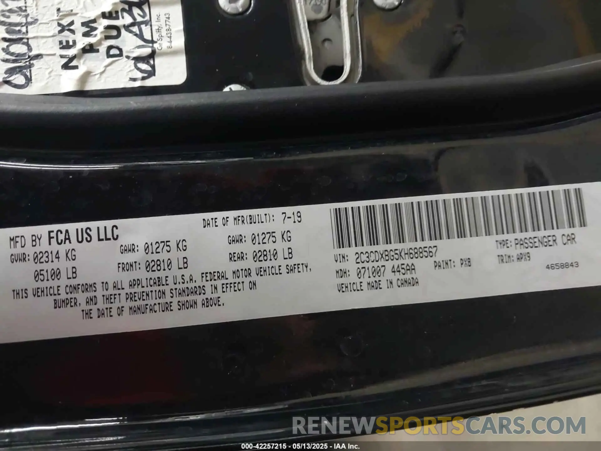 9 Photograph of a damaged car 2C3CDXBG5KH688567 DODGE CHARGER 2019