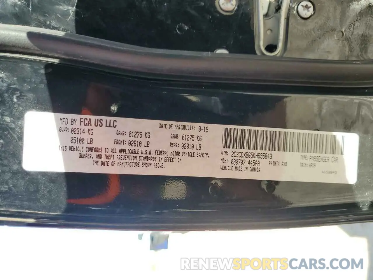 13 Photograph of a damaged car 2C3CDXBG5KH695843 DODGE CHARGER 2019