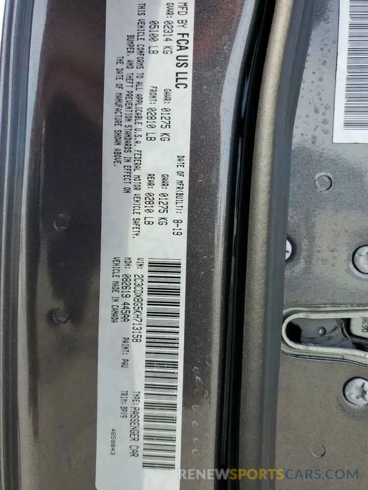 12 Photograph of a damaged car 2C3CDXBG5KH713158 DODGE CHARGER 2019