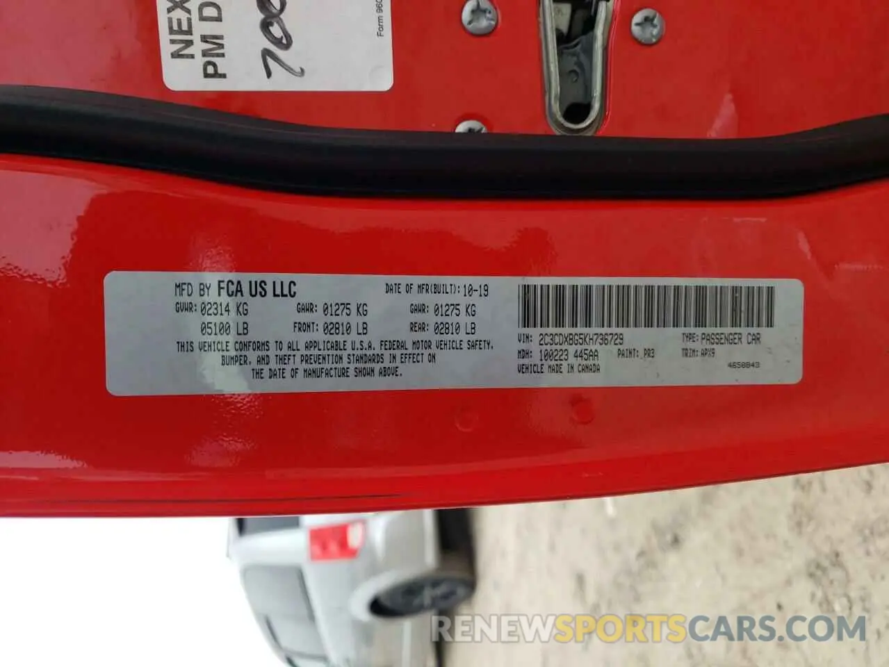 12 Photograph of a damaged car 2C3CDXBG5KH736729 DODGE CHARGER 2019