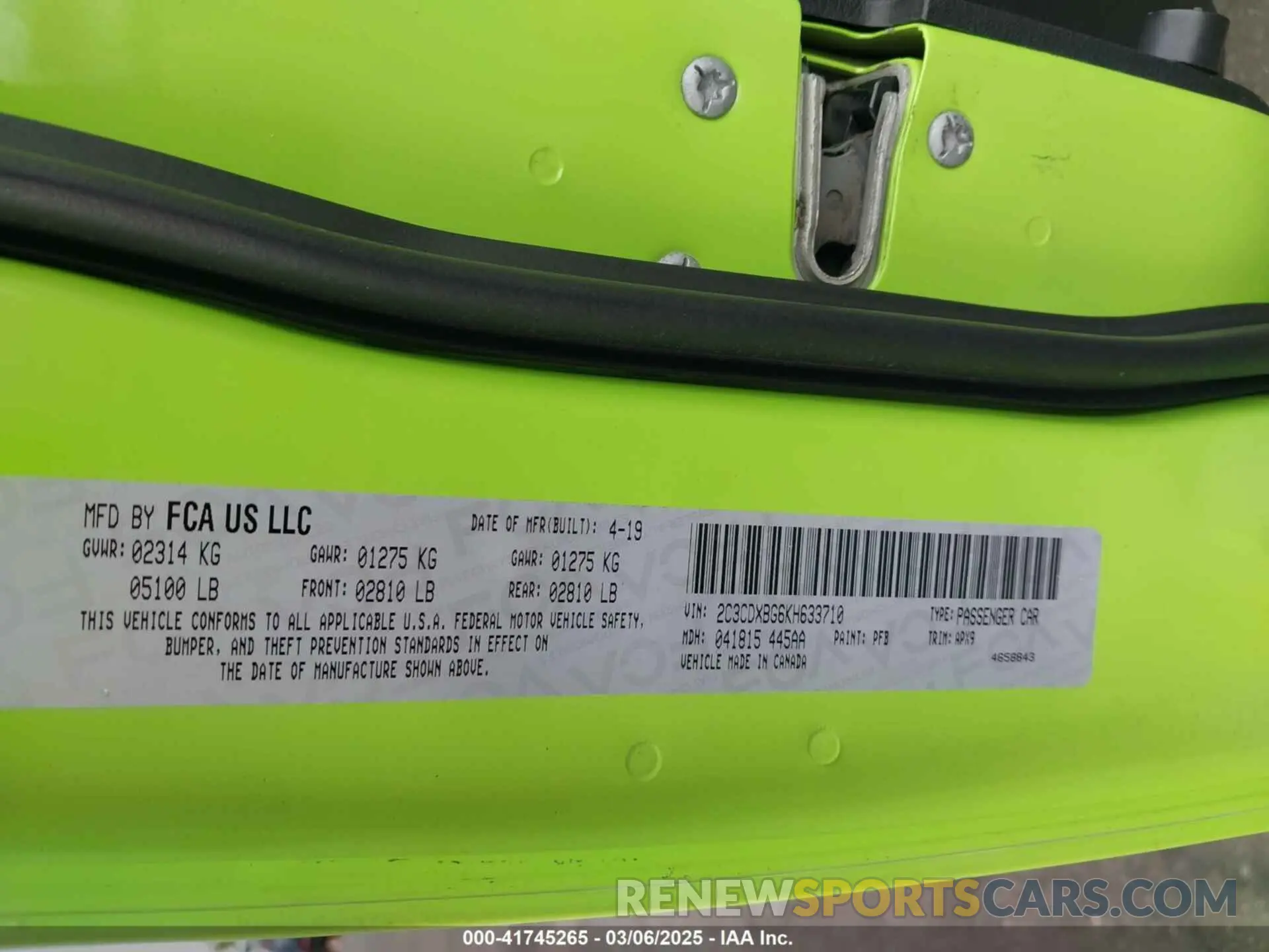 9 Photograph of a damaged car 2C3CDXBG6KH633710 DODGE CHARGER 2019