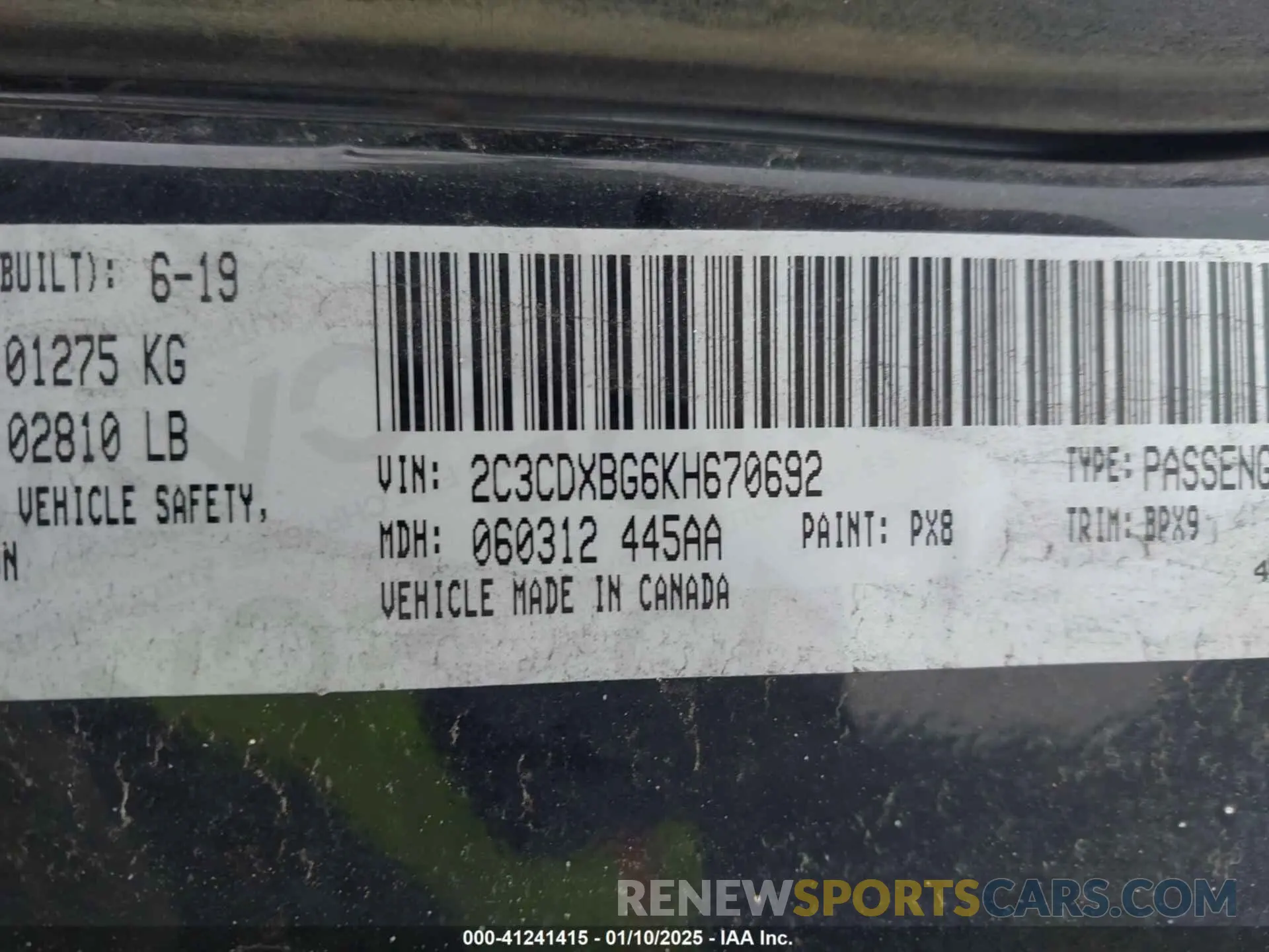 9 Photograph of a damaged car 2C3CDXBG6KH670692 DODGE CHARGER 2019