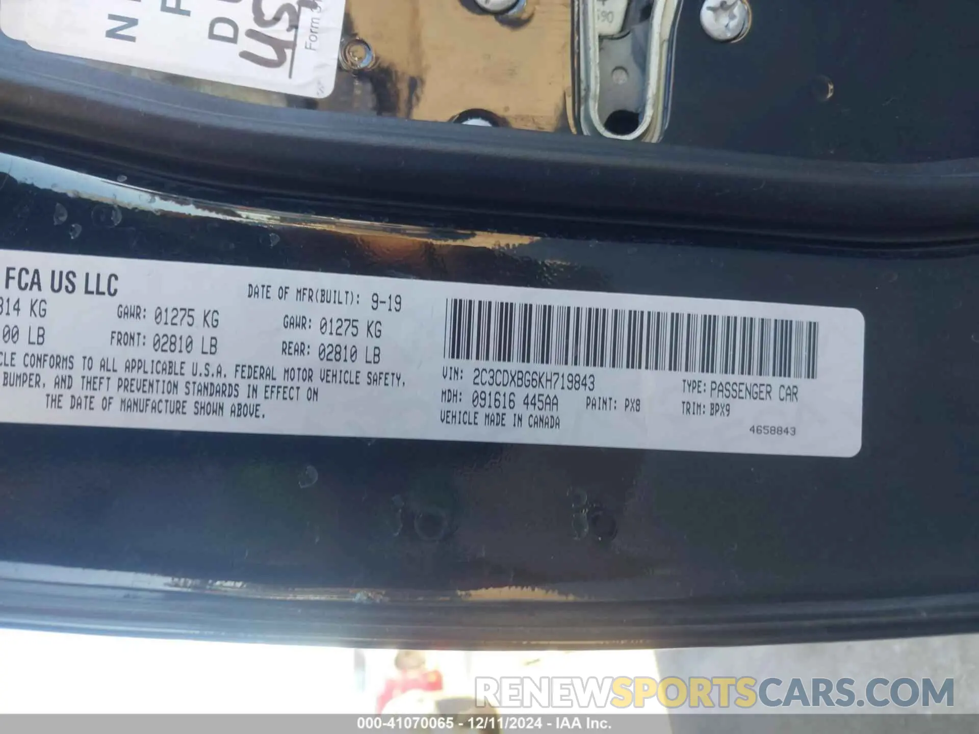 9 Photograph of a damaged car 2C3CDXBG6KH719843 DODGE CHARGER 2019