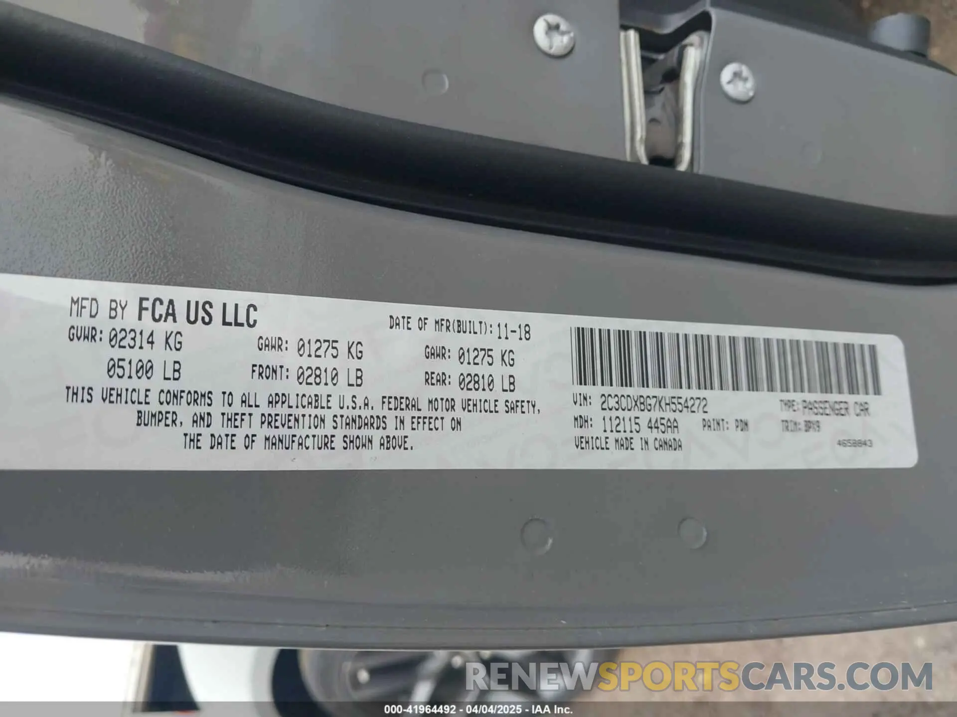 9 Photograph of a damaged car 2C3CDXBG7KH554272 DODGE CHARGER 2019